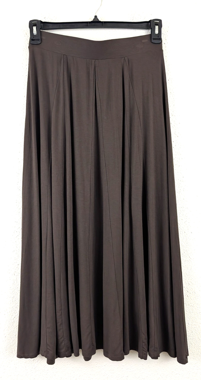 Soft Surroundings sz S to M Longer Maxi Skirt brown knit pull on stretchy 3456